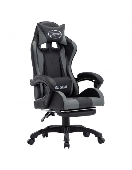 Sedia da Gaming con Poggiapiedi Grigia e Nera in Similpelle