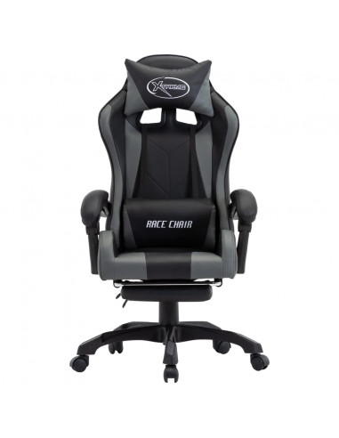 Sedia da Gaming con Poggiapiedi Grigia e Nera in Similpelle
