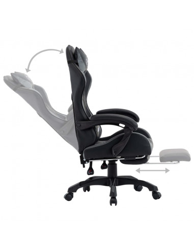 Sedia da Gaming con Poggiapiedi Grigia e Nera in Similpelle