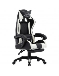 Sedia da Gaming con Poggiapiedi Bianca e Nera in Similpelle 2