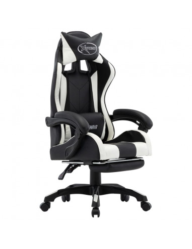 Sedia da Gaming con Poggiapiedi Bianca e Nera in Similpelle