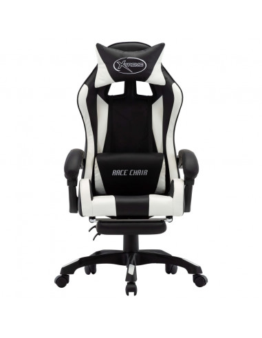 Sedia da Gaming con Poggiapiedi Bianca e Nera in Similpelle