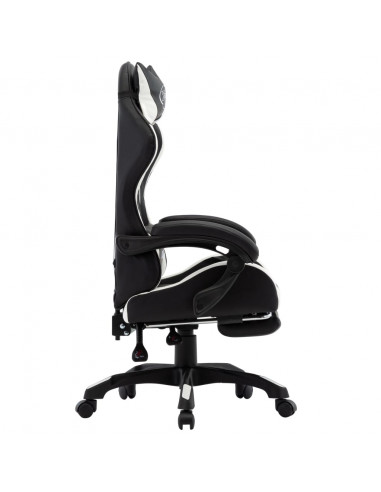 Sedia da Gaming con Poggiapiedi Bianca e Nera in Similpelle