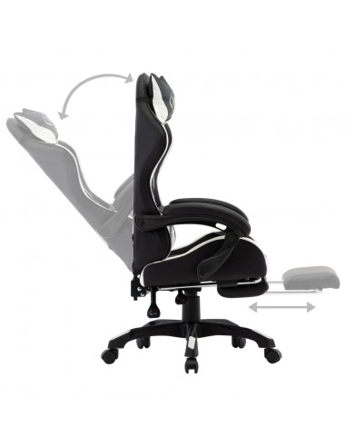 Sedia da Gaming con Poggiapiedi Bianca e Nera in Similpelle
