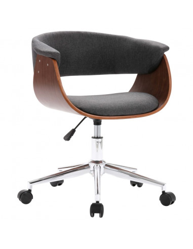 Sedia da Ufficio Girevole Grigia in Legno Piegato e Tessuto