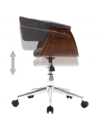 Sedia da Ufficio Girevole Grigia in Legno Piegato e Tessuto