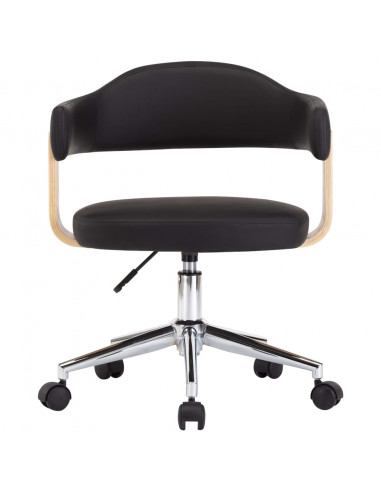 Sedia da Ufficio Girevole Nera in Legno Piegato e Similpelle