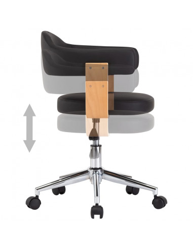 Sedia da Ufficio Girevole Nera in Legno Piegato e Similpelle