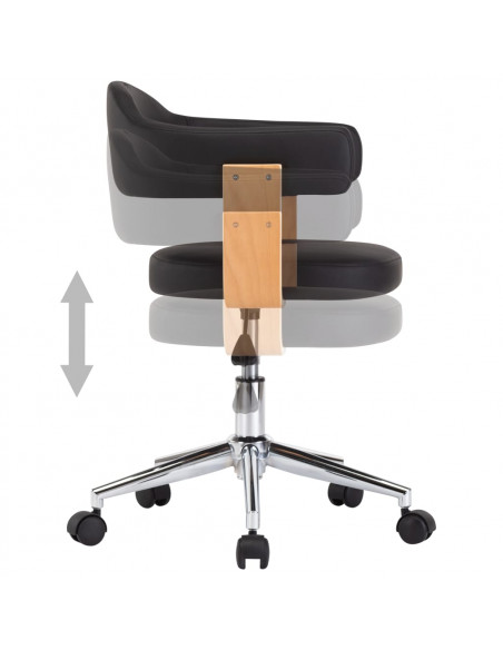 Sedia da Ufficio Girevole Nera in Legno Piegato e Similpelle