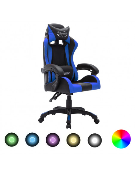 Sedia da Gaming con Luci a LED RGB Blu e Nera in Similpelle