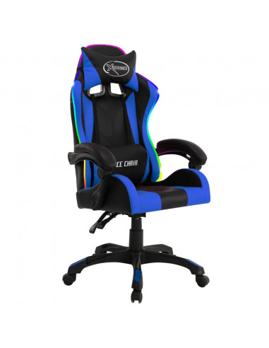Sedia da Gaming con Luci a LED RGB Blu e Nera in Similpelle