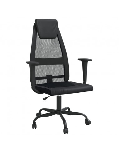 Sedia da Ufficio Altezza Regolabile Nera in Rete e Similpelle