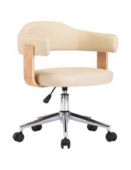 Sedia da Ufficio Girevole Crema in Legno Piegato e Similpelle