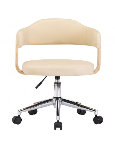 Sedia da Ufficio Girevole Crema in Legno Piegato e Similpelle