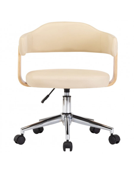 Sedia da Ufficio Girevole Crema in Legno Piegato e Similpelle