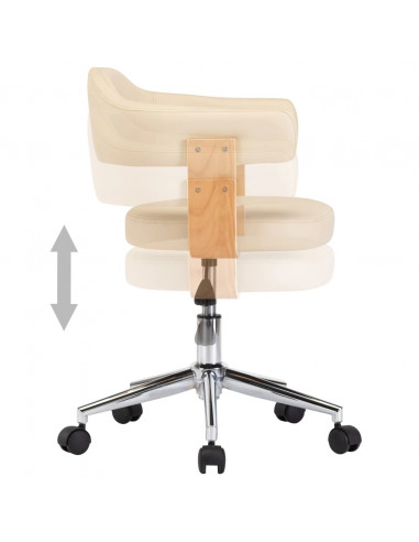 Sedia da Ufficio Girevole Crema in Legno Piegato e Similpelle