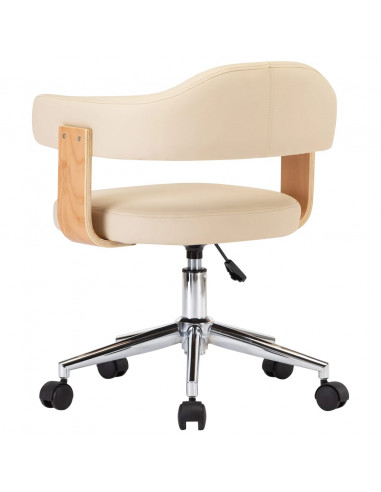 Sedia da Ufficio Girevole Crema in Legno Piegato e Similpelle