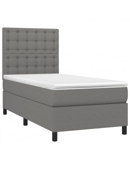 Letto a Molle Materasso e LED Grigio Scuro 80x200 cm in Tessuto