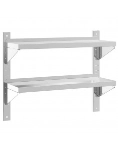 Mensola a Muro 2 Ripiani 75x23,5x60cm Argento in Acciaio Inox 2