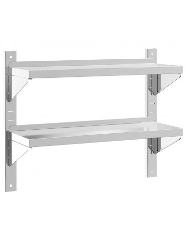 Mensola a Muro 2 Ripiani 75x23,5x60cm Argento in Acciaio Inox