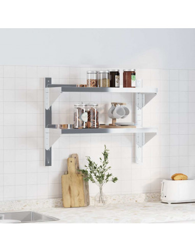 Mensola a Muro 2 Ripiani 75x23,5x60cm Argento in Acciaio Inox