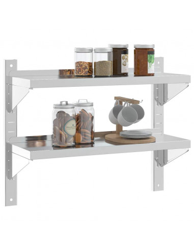 Mensola a Muro 2 Ripiani 75x23,5x60cm Argento in Acciaio Inox