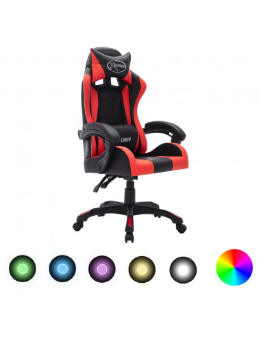 Sedia da Gaming con Luci a LED RGB Rossa e Nera in Similpelle