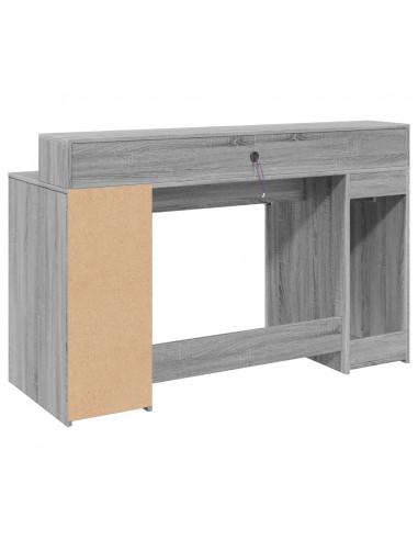 Scrivania con Luci LED Grigio Sonoma 140x55x91cm in Multistrato