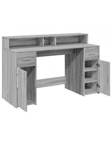 Scrivania con Luci LED Grigio Sonoma 140x55x91cm in Multistrato