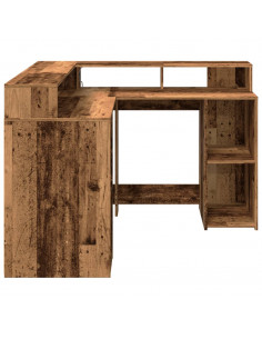 Scrivania con Luci LED Legno Antico 130x130x91 cm in Truciolato 2