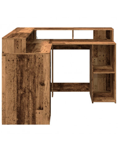 Scrivania con Luci LED Legno Antico 130x130x91 cm in Truciolato