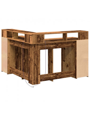 Scrivania con Luci LED Legno Antico 130x130x91 cm in Truciolato