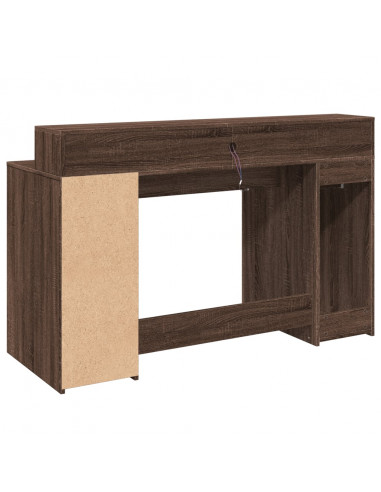 Scrivania con Luci LED Marrone Rovere 140x55x91 cm Multistrato