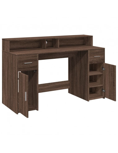 Scrivania con Luci LED Marrone Rovere 140x55x91 cm Multistrato