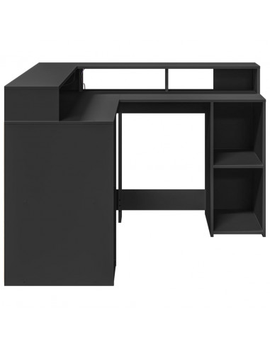 Scrivania con Luci LED Nera 130x130x91 cm in Truciolato