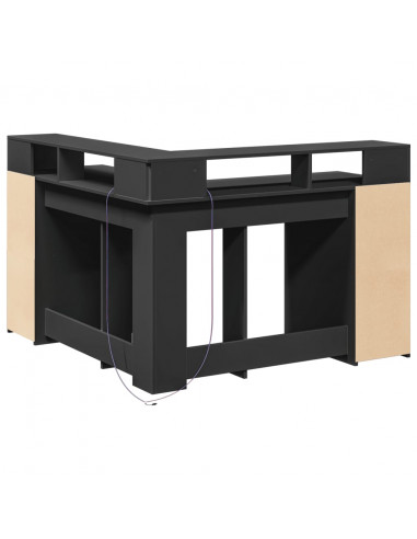 Scrivania con Luci LED Nera 130x130x91 cm in Truciolato