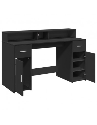 Scrivania con Luci LED Nera 140x55x91 cm in Legno Multistrato