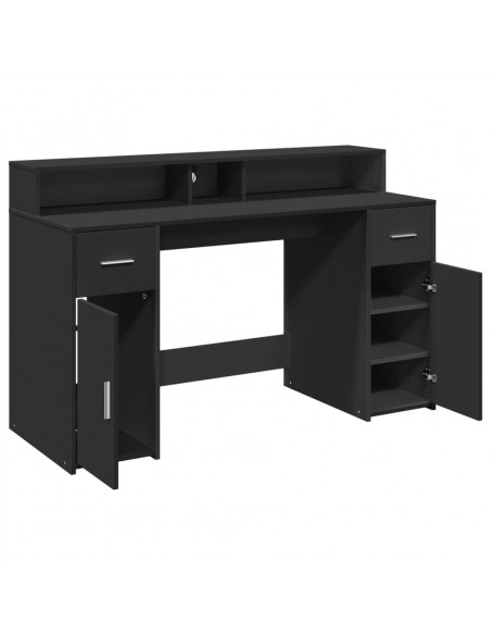 Scrivania con Luci LED Nera 140x55x91 cm in Legno Multistrato