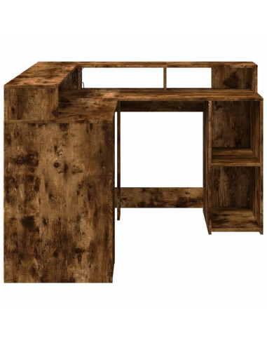 Scrivania con Luci LED Rovere Fumo 130x130x91 cm in Truciolato