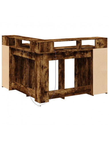 Scrivania con Luci LED Rovere Fumo 130x130x91 cm in Truciolato