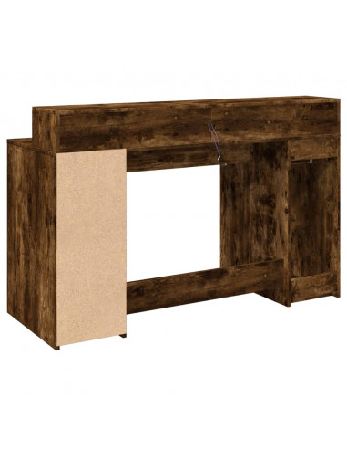 Scrivania con Luci LED Rovere Fumo 140x55x91 cm in Multistrato