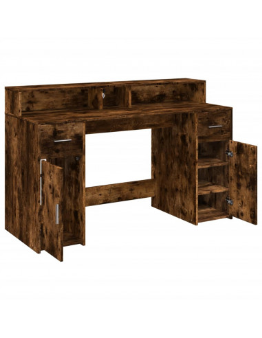 Scrivania con Luci LED Rovere Fumo 140x55x91 cm in Multistrato