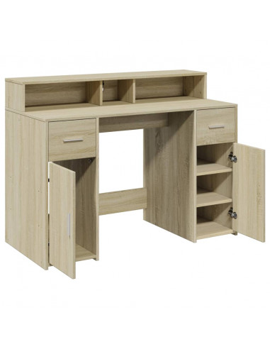 Scrivania con Luci LED Rovere Sonoma 120x55x91cm in Multistrato