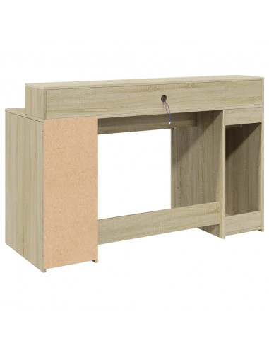 Scrivania con Luci LED Rovere Sonoma 140x55x91cm in Multistrato