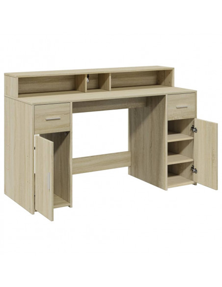 Scrivania con Luci LED Rovere Sonoma 140x55x91cm in Multistrato
