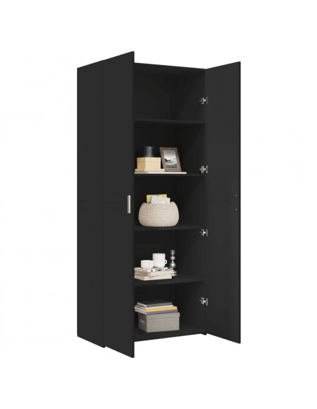 Credenza Nera 80x42,5x185 cm in Legno Multistrato