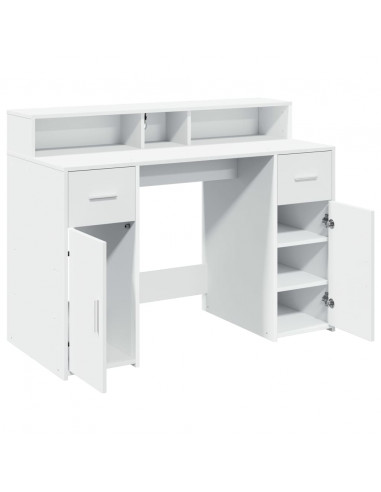 Scrivania con Luci LED Bianca 120x55x91 cm in Truciolato