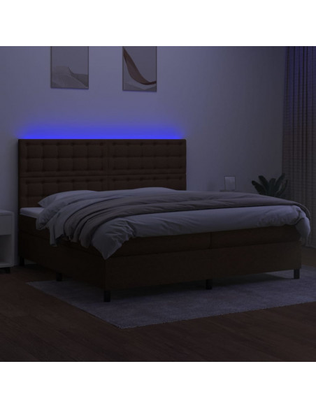 Letto a Molle Materasso e LED Marronescuro 200x200cm in Tessuto