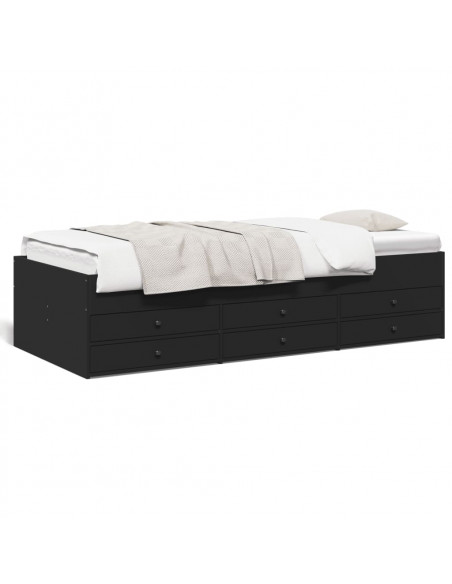 Divano Letto con Cassetti Nero 90x190 cm in Legno Multistrato