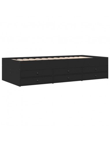 Divano Letto con Cassetti Nero 90x190 cm in Legno Multistrato